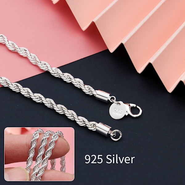 Twisted Rope Chain Halskjede 925 Sterling Sølv 22 TOMMER 22 TOMMER