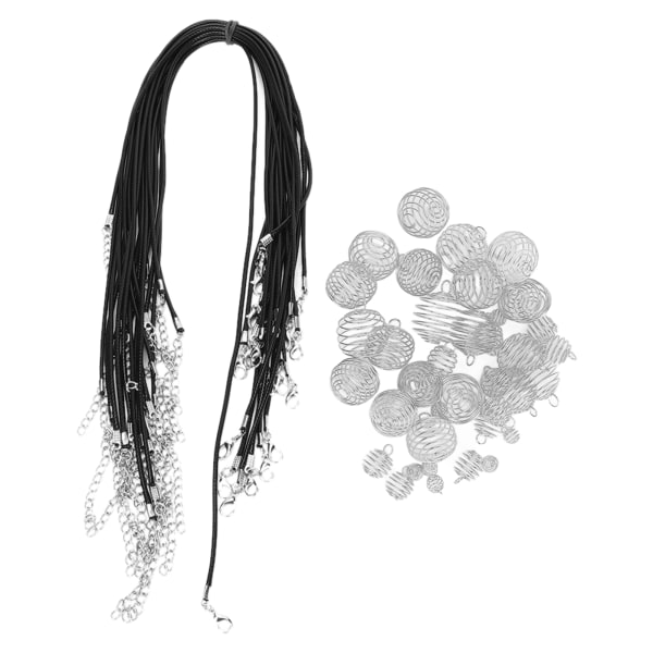 Moderigtigt legeret fjederbold hår dreadlocks perler PU kohud reb DIY halskæde tilbehør Hvidguld