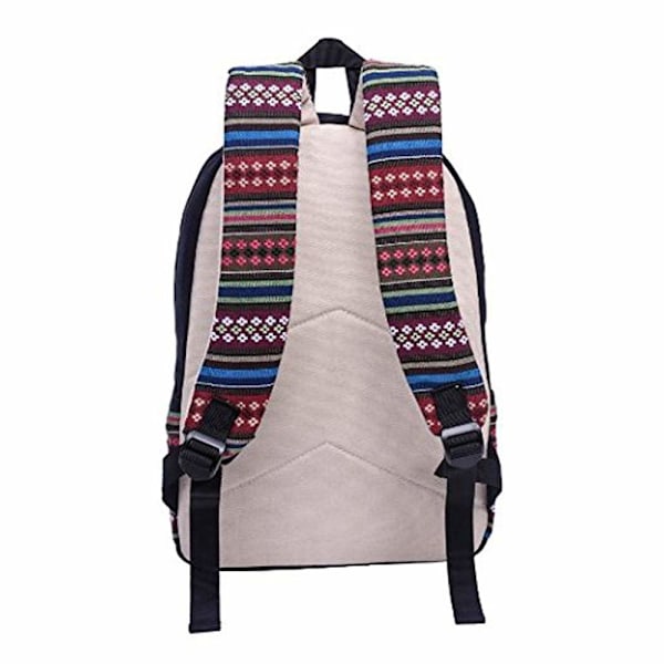 Canvas-reppu Vintage Värikkäät Raidat Laukku Tytöille ja Pojille Musta
