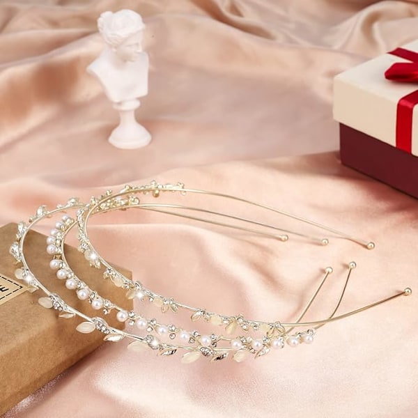 Pakke med 3 brudediadem, lysende gull bryllupsdiadem, kunstige perler strass diadem, krystallperle brude tiara diadem, elegante tilbehør