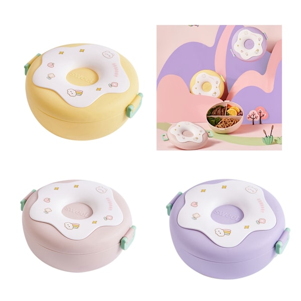 Tecknad Bento Lunchbox för barn Länksäker lunchfruktbehållare för flickor Pojkar Lunchlåda för toddler med 3 fack Pink 0.2
