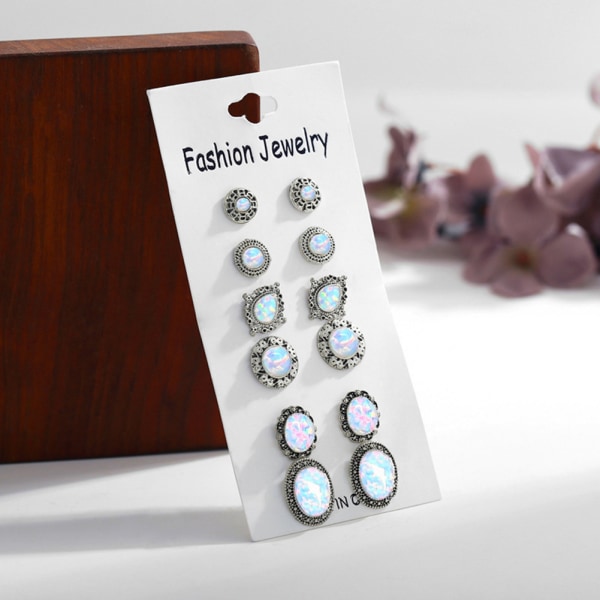 6 par mode kvinnor dam legering öronnålar geometri form opal örhängen smycken present