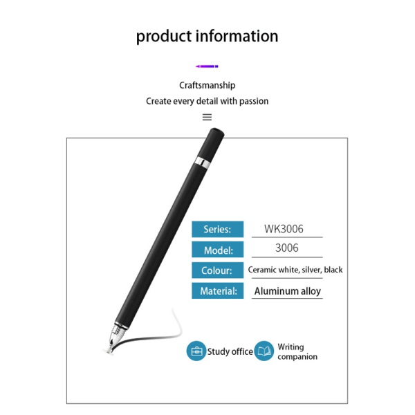 2 in 1 Stylus-kynä kirjoitustoiminnolla, musta