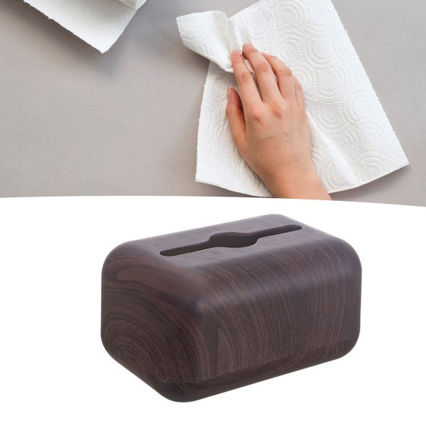 Tissue Box Cover Wood Grain Easy Refill Rektangulär Snygg Elegant Servettlåda Hållare för skrivbordet Soffbord Svart Valnöt Färg