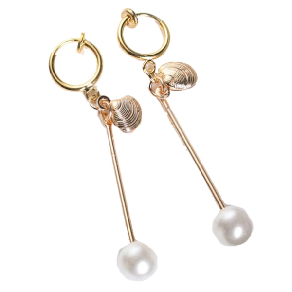 Kvinder mode legering perle Shell lange øreringe dekoration smykker tilbehør (øreklips)