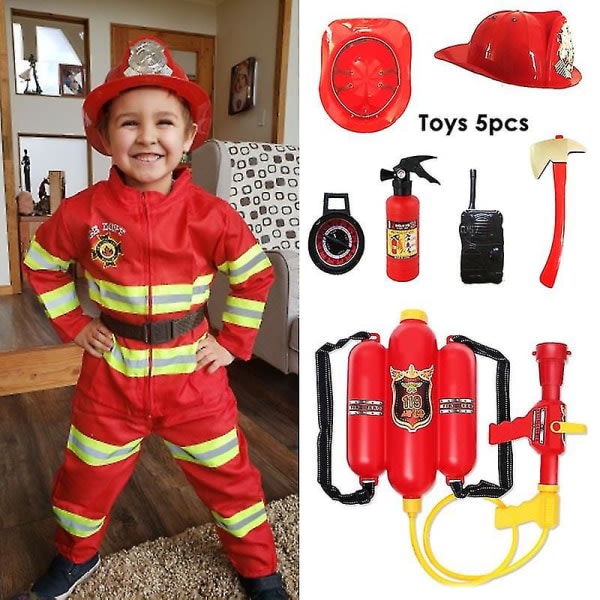 Halloween Firefighter Cosplay kostym för barn Pojkar Flickor Karnevalsfest Sam Fireman Uniform Carnival Leksaker Outfits Arbetskläder Set4 OneSize