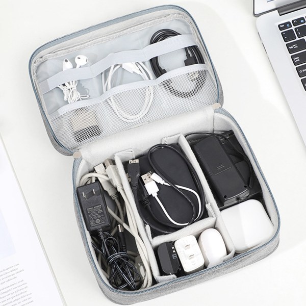Datakabel lagringspose Separat lagring Oxford Cloth Travel Electronics Bag for kabler Ladere Harddisk Grå