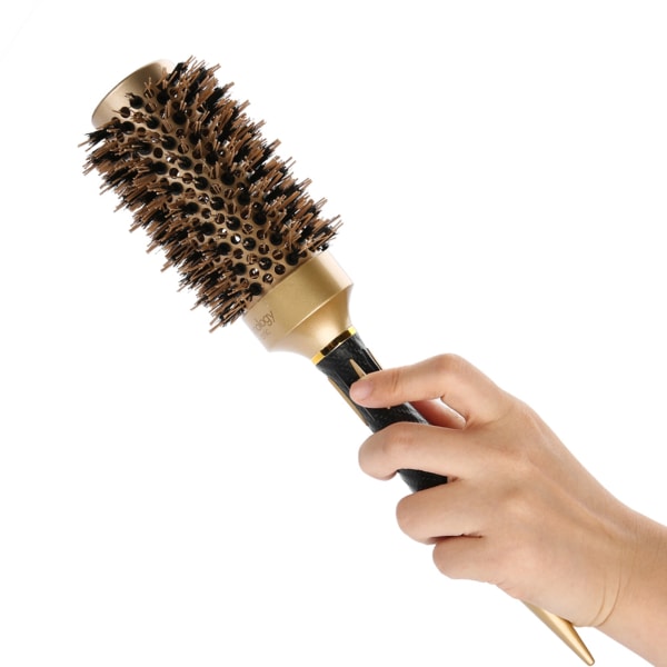 Bärbar Anion Antistatisk Rund Hair Kam Salon Styling Borste Guld & Svart (43mm)