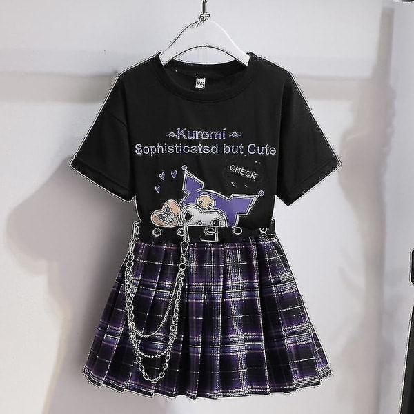 Sanrios Cartoon Kawaii Flickor Vit T-shirt Kostym Kuromi Söt Sommar Kortärmad College Jk Uniform Kjol Barn Fashionabla Kjol Kuromi1 120cm