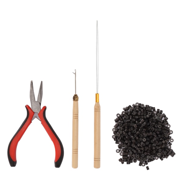 4 stk Hair Extension Tool Kit Professionelt hårstyling tangsæt med 4,5 mm silikoneringe trækløkke 4 200 stk silikoneringe