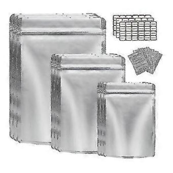 50-pack Mylar-påsar för matförvaring med syreabsorber, återförslutningsbara spannmål, nötter - Fian