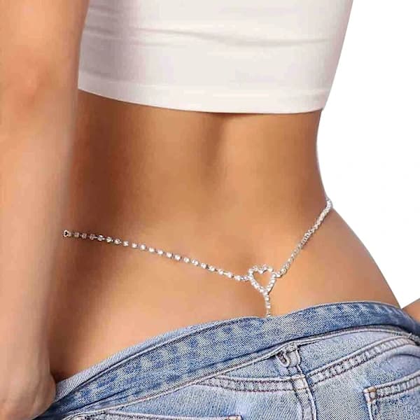 Strass Hjerte Talje Kropskæde Smykker Hjerte Krystal Trusser Stringtrusser Strass String Bikini Krystal Talje Mave Kæde til W