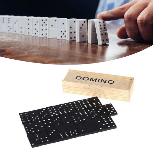 28 stykker sort dominosæt Finpolering af træ Domino Game Travel Domino til Camping Domino