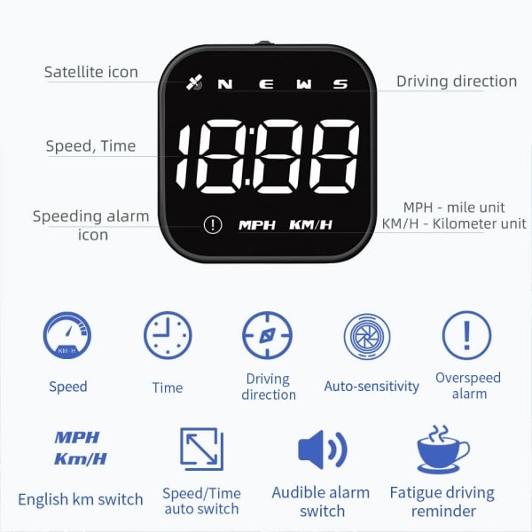 Digital GPS-hastighetsmätare, VEESA Universal HUD Head Up Display för bil, GPS Smart Gauge Speedometer