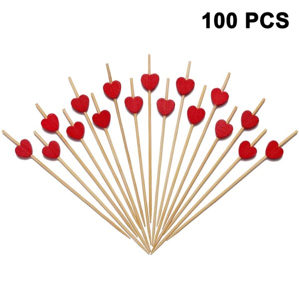 100 engångsblomstickor, hjärta, storlek 18 (bambu)
