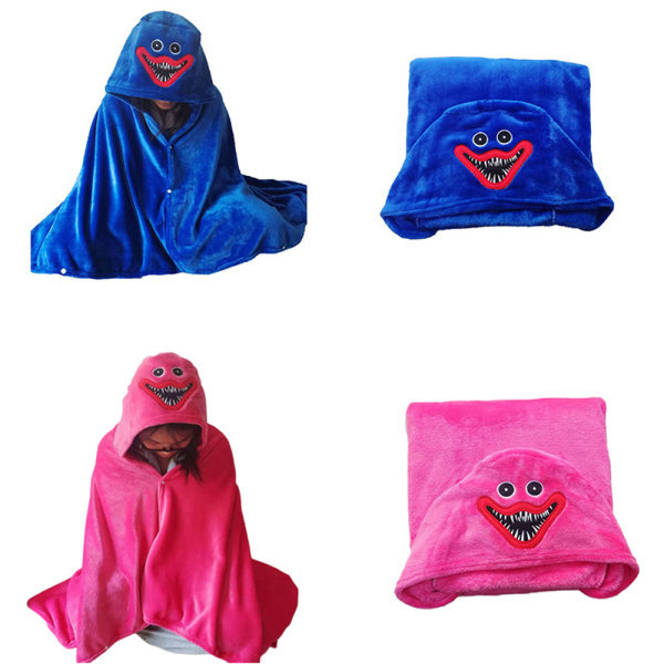 Poppy Playtime Huggy Wuggy Tema Barn Huvförsedd Plysch Filt Cape Blå—PA