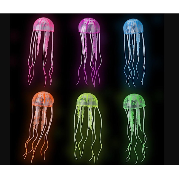 -6 stk. kunstige maneter dekor ornament for akvarium fisketank, falske maneter akvarium dekorasjoner, glødende manet effekt, trygt for fisk, jeg