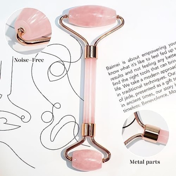 Gua Sha Set i Rosenkvarts - Ansiktsmassage för Rynkor & Muskelspänningar Rosa -