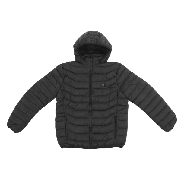 Oppvarmet jakke for menn kvinner USB 3 gir temperaturkontroll Elektrisk varmejakke frakk med hette for vinter Svart 2XL
