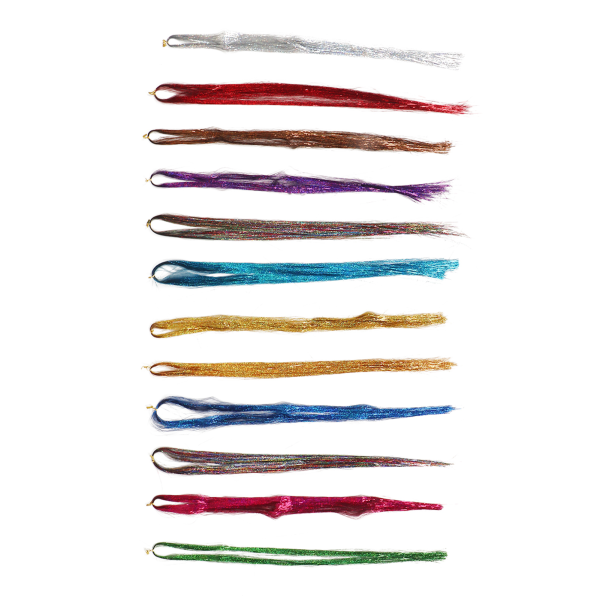 12 färger Hair Tinsel Strand Glittrande Glänsande Glittrande Värmebeständig Hårförlängning Tinsel