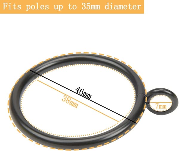 50-pak 38 mm metalgardinringe, gardinstangsringe til gardinstænger og bruseforhæng (sort)