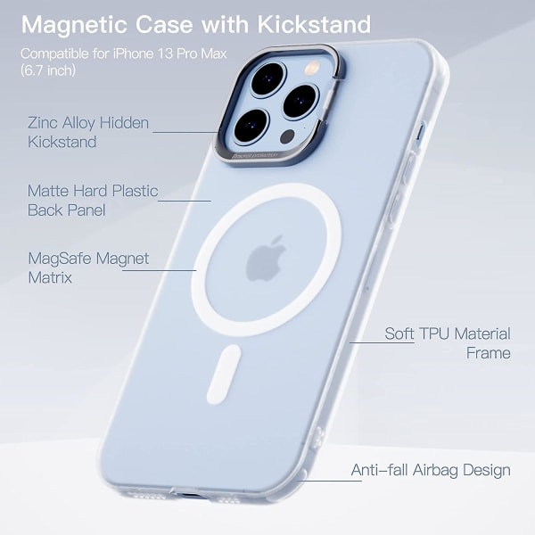 Magneettinen case jalustalla Yhteensopiva iPhone 13 Pro Max/iphone 13 Pro/iphone 13 kanssa, iskunkestävä cover , valkoinen iPhone 13 Pro Max