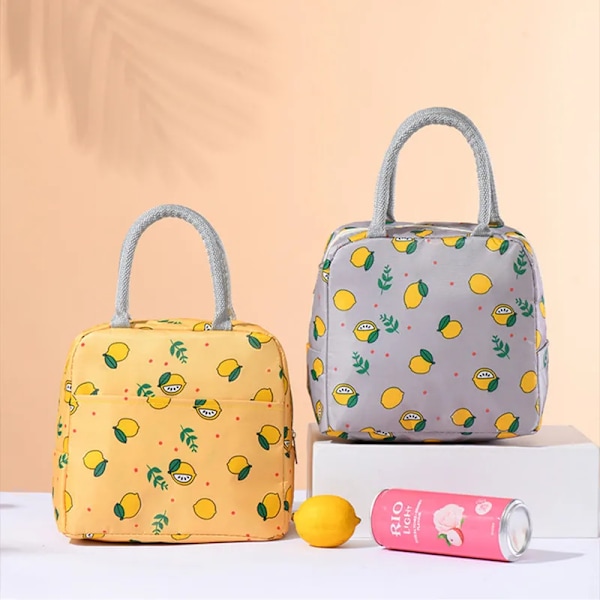 Söta Citron Bärbara Vattentäta Zippade Lunchpåsar Svart black 22*15*17cm