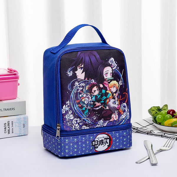 Bærbar Demon Slayer-tema Kocho Nezuko Kamado Frokostkasse Multifunktionel frokostpåse til skolekontorarbejde picknick Blå