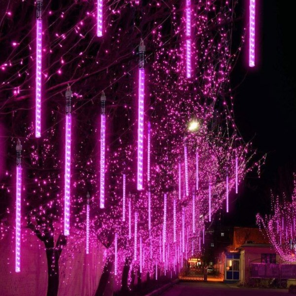 LED meteor dusj lys 50cm 8rör 384LED for julgran av rosa lilla