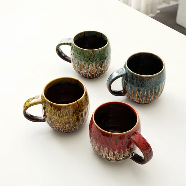 Stor keramisk kaffemugg, 600 ml Raku-glasyr, mikrovågs- och diskmaskinssäker, för kaffe, te och soppa, grön