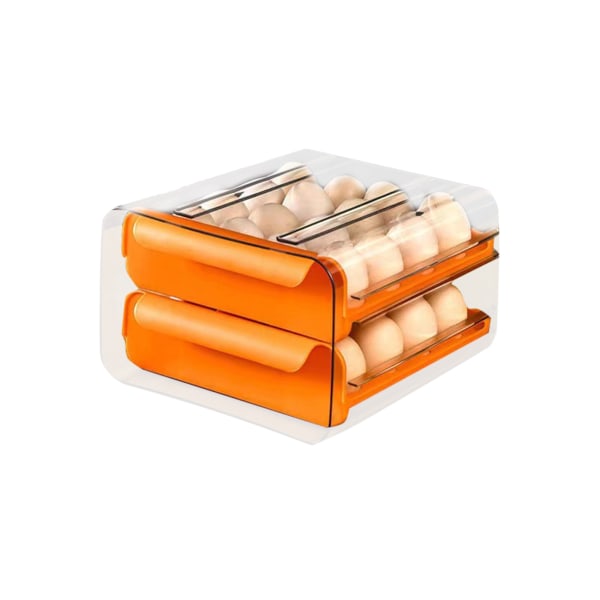 Æggeskuffe Dobbeltlags Giftfri Transparent Tykke Æggeopbevaringsboks med stor kapacitet med håndtag til køleskabOrange