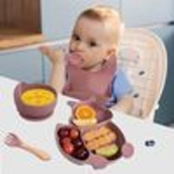 Barnbestick, barnfat, babyfat - silikonbarnfat, gaffel,