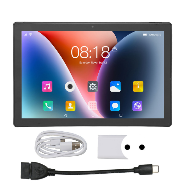 10,1 tuuman tabletti Androidille 10,1 tabletti, jossa 6 Gt RAM-muistia 128 Gt ROM 5G WIFI peleihin katseluun ja lukemiseen EU Plug Black
