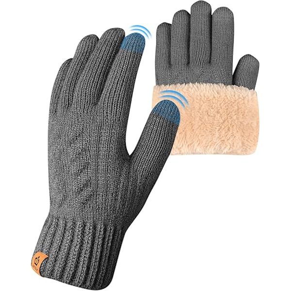 Vinter Thermal - Fleecefodrade Pekskärm Stickade Thermal i Stretch för Löpning Skidåkning Cykling Vandring Camping - Herr & Dam Grey