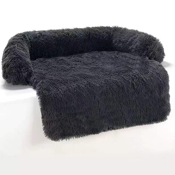 Stor hundematte, hundesofa i plysj - kjæledyrteppe med glidelås, perfekt for hundsengskurv, nisje, bil 76x76x15cm mørkegrå