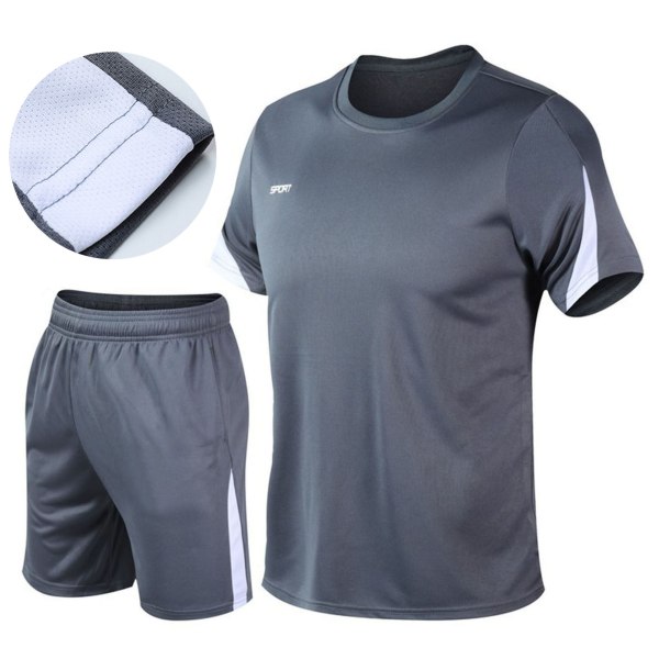 Kortærmede træningsdragter til mænd Casual Loose Fit trænings joggingshorts og skjortesæt til udendørs cykling Grå XL