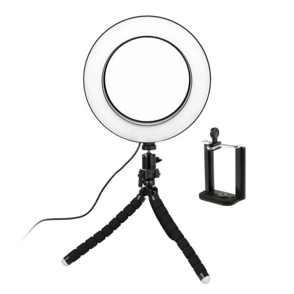 Selfielampe/ringlys (16 cm) med formbart stativ, flerfarget