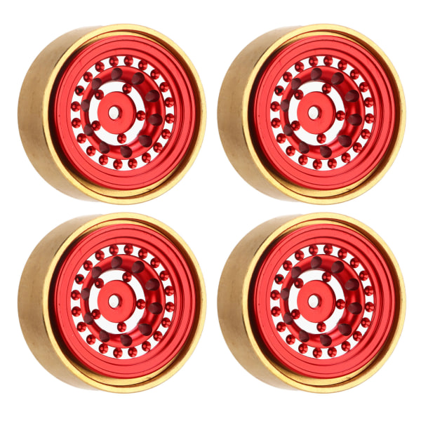 4 stk RC Beadlock Wheel Professionelt aluminiumslegering Messing RC hjulvægtblok til Watchman FMS FCX24 1/18 1/24 RC Car Red