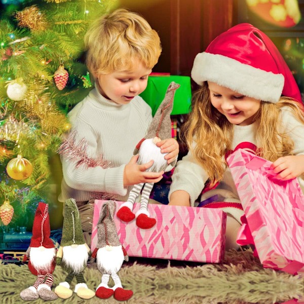 Juldekoration Handgjord Svensk Plysch Skandinavisk Tomte Elf Bordsprydnad Julgran Hängande Dekoration Heminredning - 3 Pack
