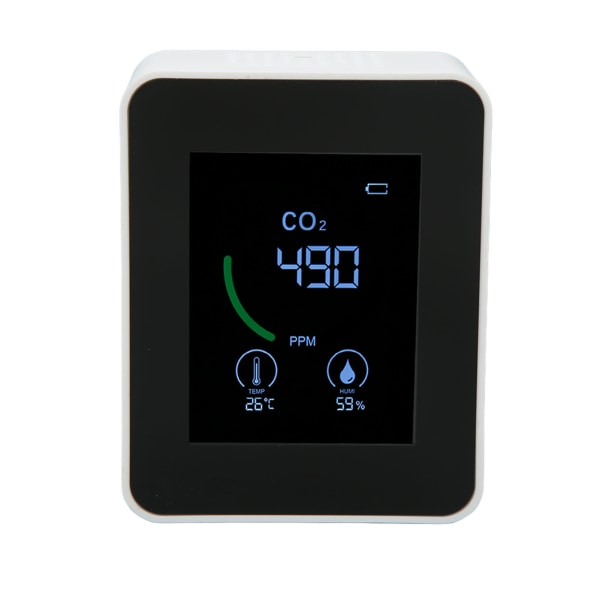 Koldioxiddetektor USB laddning TVOC-sensor Halvledare Luftkvalitetsmonitor med temperatur-fuktighetstest vit