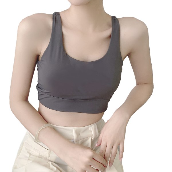 Dame tanktop Slim Fit Bryst Fast åndbar Brevtryk Kryds Rygrem Basic Camisole Grå Fri Størrelse (til 40 til 62,5 kg/88,2 til 137,8 lb)