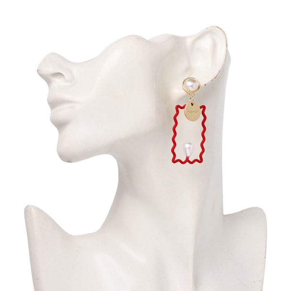 Herkkä akryyli nainen geometria helmi nappikorvakorut naisten koruja lisävaruste (punainen)
