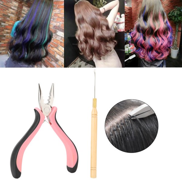 Hair Extension Krok Nål 3-hulls tangsett rustfritt stål hårforlengelsesverktøy