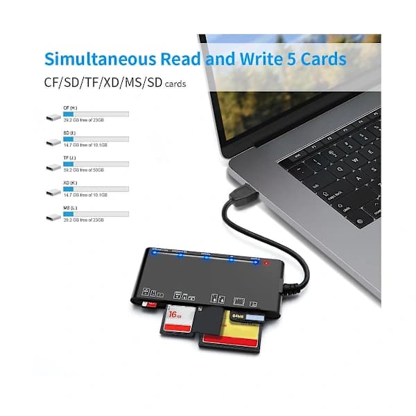 7 i 1 USB 3.0 Multifunktionel kortlæser /xd//sd/tf-kortlæser til Windows Vista/xp/7/8/10/, Linux Black