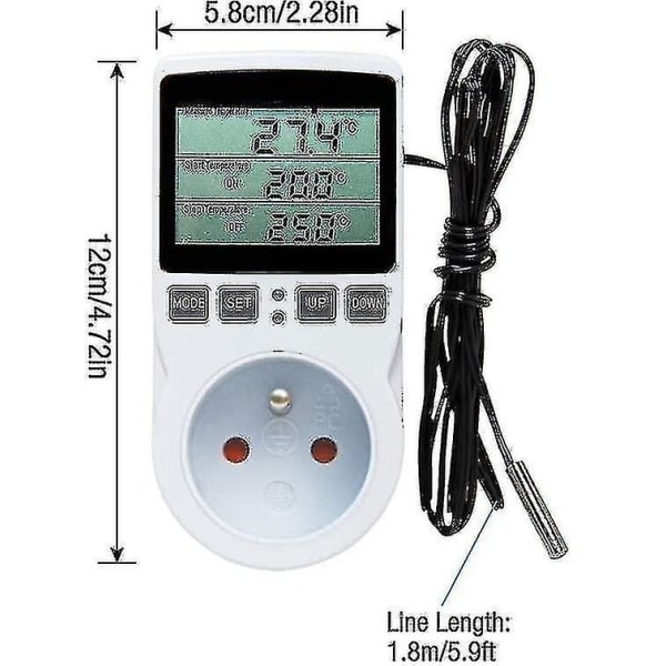 Digital termostat til opvarmning/køling med stikkontakt, LCD-temperaturregulator, 230V til drivhus temperaturregulator/terrarium termostat (stikkontakt)