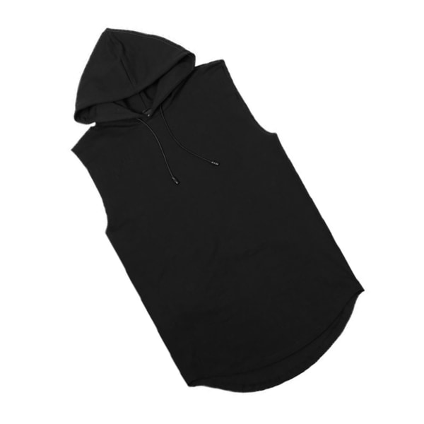 Män ärmlös huvtröja Gym Sweatshirt Väst Topp Hudvänlig Polyester Enfärgad svart XL
