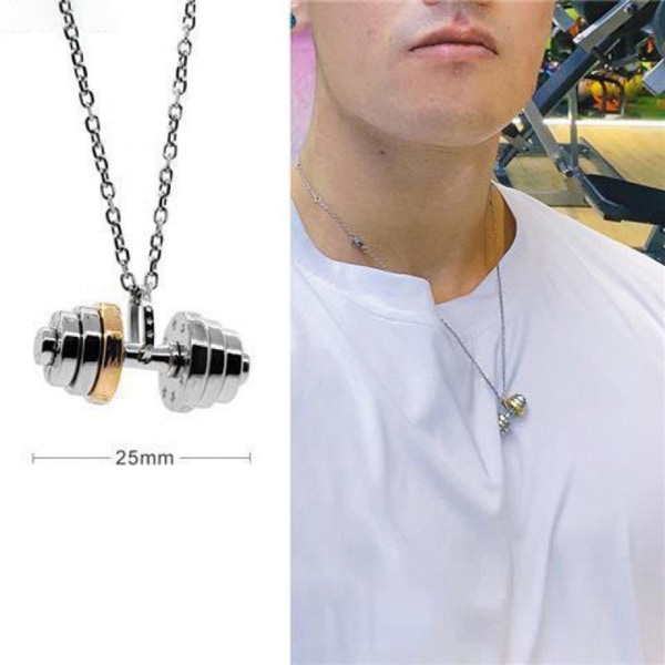 Hantelhalsband Rostfritt stål Silverfärg Utsökt Hip Hop-stil Halsband med skivstångshänge för män kvinnor