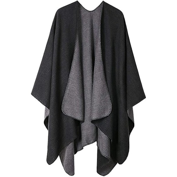 Paris_Dam Reversibel Oversized Poncho Cape Varmt Sjal Wrap Åpen Front Trykt Teppe Cardigans