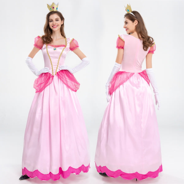 Halloween kostym Super Mario Princess Peach cosplay kostym Castle Queen klänning rosa XL rosa XL