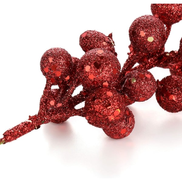 Glittrande bärstjälkar, 12 st julbärplokar konstgjorda fruktbärstjälkar Gren Julgransgirlander för julfest (röd)